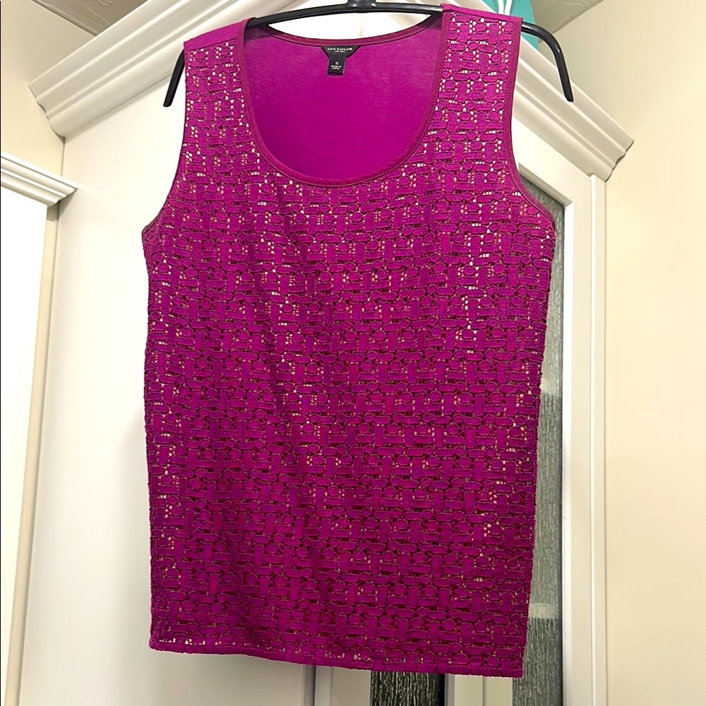 ANN TAYLOR Pink Lace Tank Top